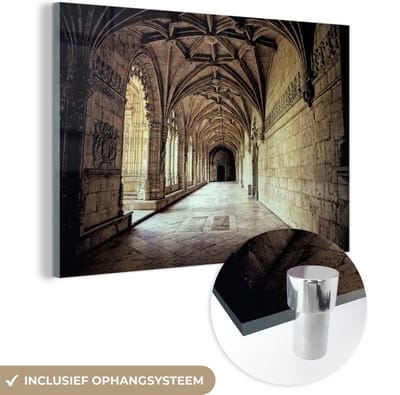 ® Glasschilderij 180x120 cm - Schilderij acrylglas - Gangen in het Jerónimos-klooster - Foto op glas - Muurdecoratie woonkamer - Wanddecoratie slaapkamer - Schilderijen