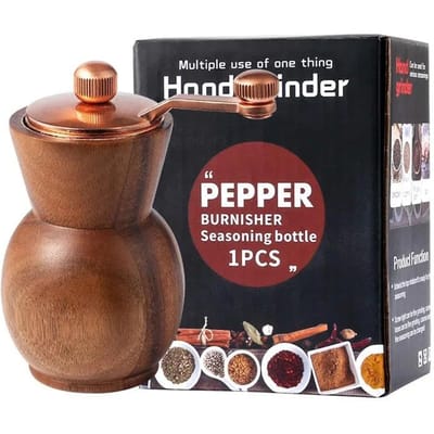 Hand Acacia Hout Pepermolen Set Vaasvorm Zwarte Pepermolen met Basis Verstelbare Keramische Kern Zoutstrooier Maalgereedschap black