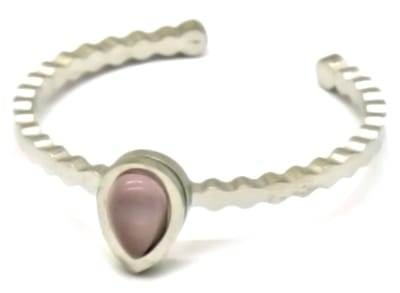Ring met Druppel - RVS - One Size - Zilverkleurig en Roze