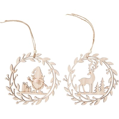 VBS Houten decoratieve hanger "Kabouter en rendier", set van 2