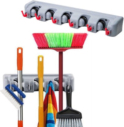 Bezem ophangsysteem tuingereedschap - Steelhouder voor 5 stelen - Ophangsysteem - Wandhouder bezems & tuin gereedschap