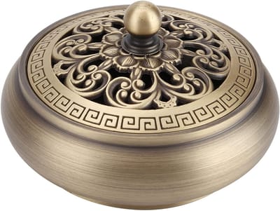 Handgemaakte Koperen Wierookhouder met Fijne Houtsnijwerk, Duurzaam en Perfect voor Thuisdecoratie en Meditatie