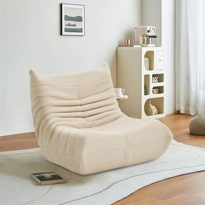 Zitkussen Met Rugleuning - Vloerstoel Zitzak - Ontspannen Zitten - Ergonomische Steun - 71x71x72cm - Beige