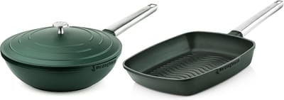 Westinghouse Performance 2-delige Pannenset – Wokpan 28 cm + Grillpan 28 cm – Inductie – Groen