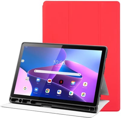 Tablet Hoes Geschikt voor Lenovo Tab M10 Plus Gen 3 | Luxe Tri-Fold Book Case | Kunst Leren Bescherm Hoes | Standaard Functie | Rood