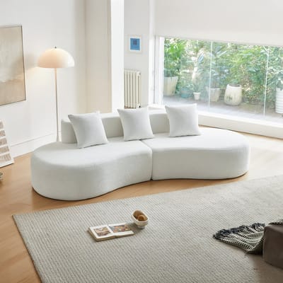 Wishdor - Hoekbank - 3-Zits Gebogen Vorm En Modulaire Opstelling - Modern Design Voor Woonkamer - Stoffen Bekleding - Wit - 277 X 103 X 68 Cm