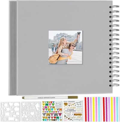 DIY Scrapbook Album 31.5 x 31.5 cm met Raam, Harde Kaft en 40 Vellen voor Foto's en Herinneringen, Perfect voor Bruiloften en Verjaardagen (Grijs)