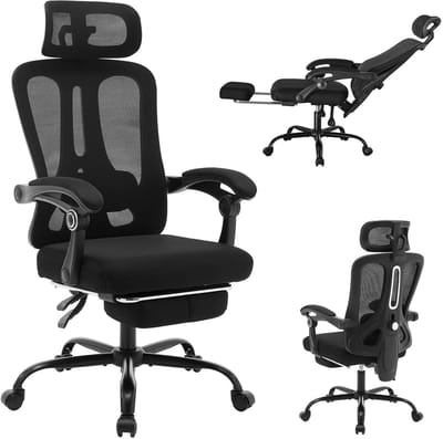 Turold Bureaustoel - Gaming Stoel - Ergonomische Bureaustoel - Kantoorstoel - Mesh, Verstelbaar, Hoofdsteun, Voetsteun, Zwart