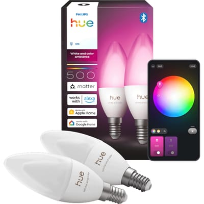Philips Hue LED kaarslamp - E14 fitting - bevat 2 lampen - aanpasbaar wit en gekleurd licht - slimme verlichting