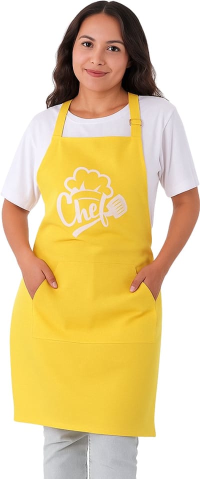 Chef Master Keukenschort - Geel - 60x80 cm - Kookschort met Zakken - Verstelbare Nekband - Keukenschort dames - Keukenschort Heren