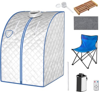COSTWAY 3L mini stoomsauna met verstuivingsfunctie, thuissauna met afstandsbediening, warmtecabine met instelbare timer en temperatuur, zitsauna incl. accessoires, saunakabine 78 x 87 x 101 cm