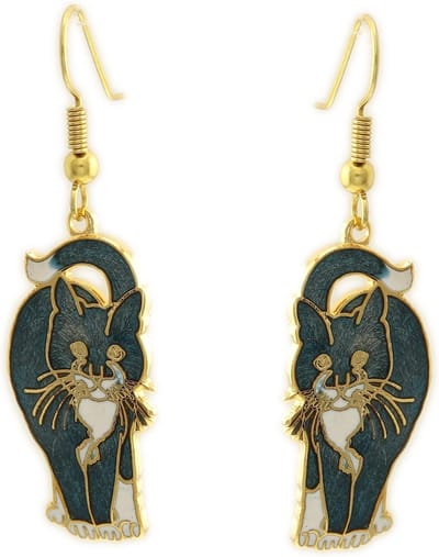 Behave - Oorhangers dames - kattenmotief - blauw en groen en wit