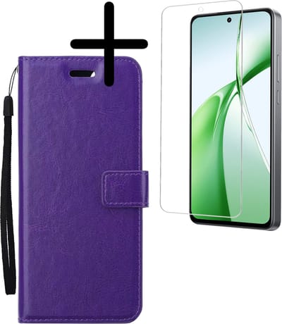 Hoesje Met Screenprotector - Geschikt voor OnePlus Nord CE4 - Luxe Pasjeshouder - Bookcase Portemonee - Flip Case - Kunstleer Book Case - Flipcase - Book Cover - Walletcase - Portemonneehoes - Paars
