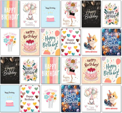Wenskaarten 24 stuks + enveloppen - Blanco Binnenzijde & Stevig Papier – wenskaart - verjaardagskaart -verjaardagskaarten