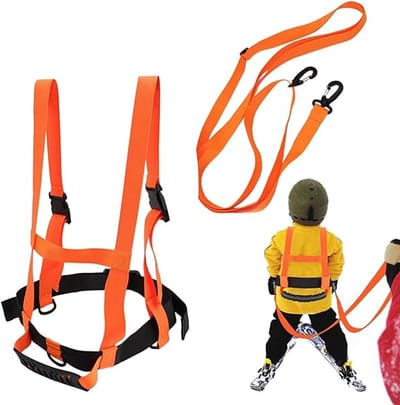 Kinderskiheupgordel - Kinderski- en snowboardgordel - Veiligheidsgordel voor skitraining - Met afneembaar sleeptouw en gemakkelijk te trekken handvat - Geschikt voor beginners - Schaatsen, skateboarden, snowboarden, skeeleren, fietsen (oranje)
