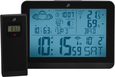 AURIOL® Radiografisch Weerstation met buitensensor - Zwart - Weerstation binnen en buiten - Radio-weerstation - weerstations - weerstation draadloos - weerstation met buitensensor
