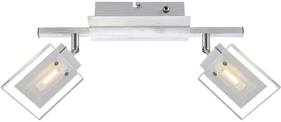 LED wandlamp plafondlamp woonkamerlamp verstelbare eetkamer plafondlamp, aluminium chroom met glazen spots, 2x 5W 380lm warm wit, LxBxH 34,5x10x20 cm