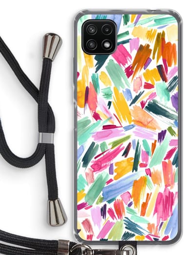 Case Company® - Hoesje met koord geschikt voor Samsung Galaxy A22 5G hoesje met Koord - Watercolor Brushstrokes - Telefoonhoesje met Zwart Koord - Bescherming aan alle Kanten en Over de Schermrand