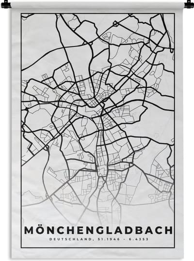 Wandkleed - Wanddoek - Kaart - Plattegrond - Mönchengladbach - Stadskaart - 120x180 cm - Wandtapijt