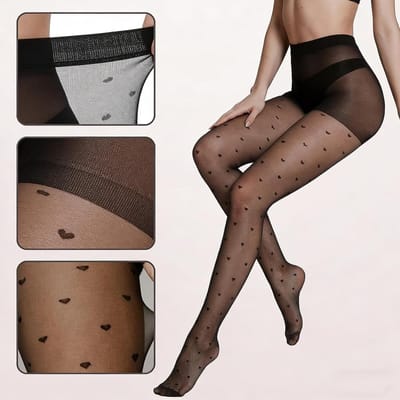 Dunne Hartpatroon Panty voor Dames in Wit en Zwart, Transparante en Glamoureuze Strumpfhosen met Elastische Pasvorm