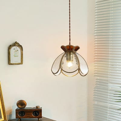 Hanglamp van helder glas, retro Tiffany Art, hanglamp, keukeneilandverlichtingsarmatuur, lange plafondlampen met bloemenpatroon, modern, verstelbaar, lineair messing，1.5m
