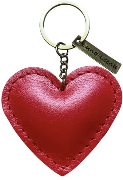Luna-Leena duurzame hart sleutelhanger - tas bedel - rood - 100% leer - handgemaakt in Nepal - tashanger - love - valentijn - liefde - romantiek - hartje rood - geluk - heart keychain - moederdag - juffencadeau - bag charm