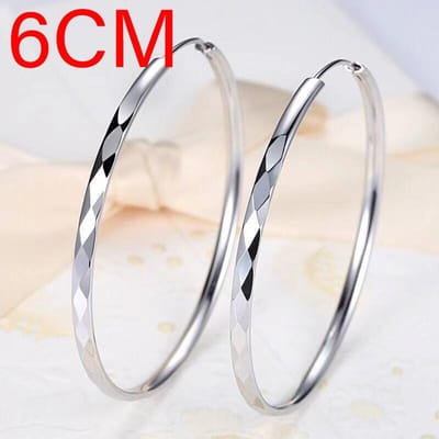Boucles d'oreilles créoles grand cercle en argent 925 3/4/5/6M Pour le mariage des femmes Bijoux fins à la mode Accessoires Cadeaux de fête white
