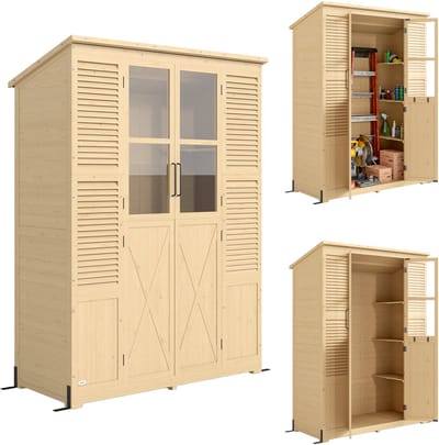 Outsunny Tuinopbergschuur-Dennenhout-147L x 68B x 198H cm-Natuurlijk hout