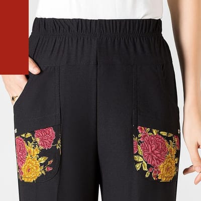 8XL Extra Grote Middelbare Vrouwen Zomerbroek Casual Elastische Taille Potlood Kuit Lengte Broek Bedrukte Broek XXXL black