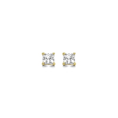 New Bling 9NBG-0208 Gouden Oorknopjes - Dames - Zirkonia - Vierkant Geslepen - 3 mm - Solitair - 14 Karaat - Goud