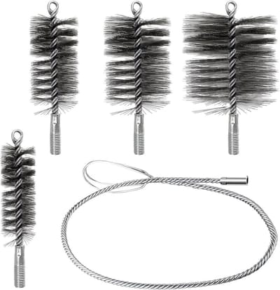 Dailygoods- Kachelpijpborstelset - 4 x Schoorsteenvegerborstel - Roestvrijstalen Softbar - Diameter 30/50/80/150 mm - Hoogwaardige Staaldraad - Effectieve Reiniging - Schoorsteenborstel