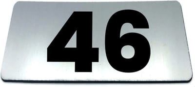 Nummerplaatje 46 - 80 x 50 x 1,6 mm - RVS-look geborsteld - Incl. 3M-tape | Nummerbordje - Deur en kamernummer - brievenbusnummers - Gratis verzending - 5 jaar garantie | Gratis Verzending
