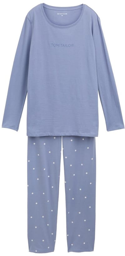 Tom Tailor - Pyjamaset met stippenpatroon en logoprint - Maat S/36 - blau-mittel-Punkte