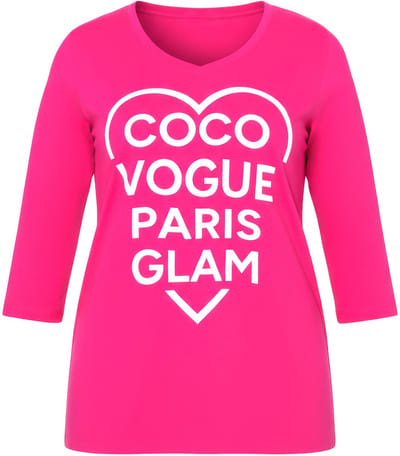 MIAMODA - Dames - T-shirt A-lijn Coco-hartmotief 3/4-mouw - Hibiscusrood - Maat 42