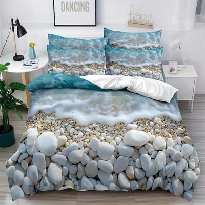 Seaside Oasis Dekbedovertrekset - Zacht, Ademend, Comfortabel Beddengoedset met Strand-geïnspireerde Print van Zand, Zeewater 210x210cm 3pcs