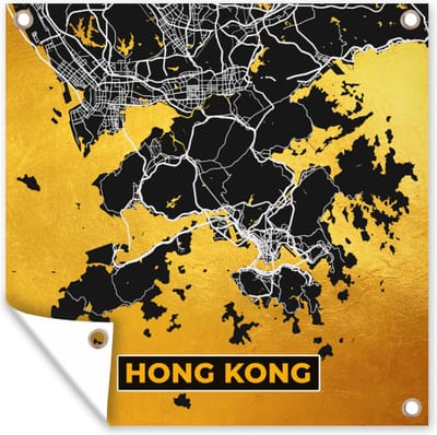 Tuin poster Hong Kong - Goud - Stadskaart - Plattegrond - Kaart - 200x200 cm - Tuindoek