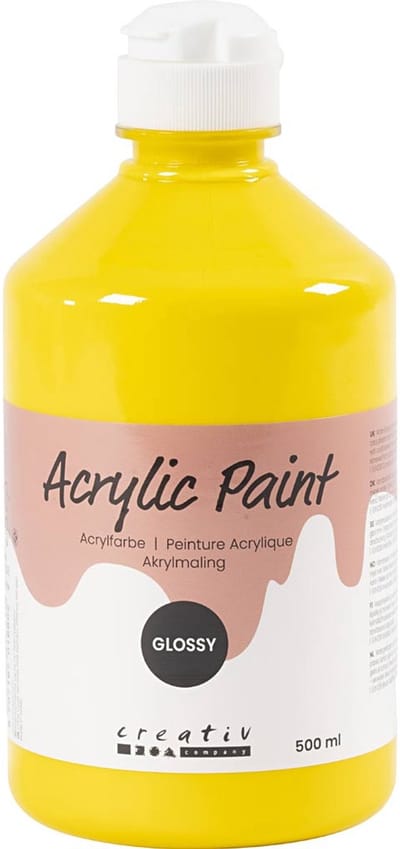 Acrylverf Glossy, primair geel, 500 ml/ 1 fles