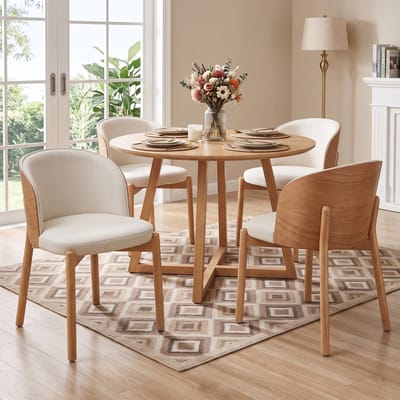 Eetkamerstoelen - Set van 4 - Massief houten eetkamerstoel - Moderne stoel - Linnen stoel - Comfortabele stoel - Ademend zitmeubel - Woonkamerstoel - Keukenstoel - Café stoel - Houten stoel - Scandinavische stijl - Natuurhoutkleur