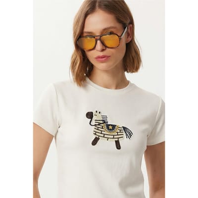 Geborduurd T-shirt met ronde hals