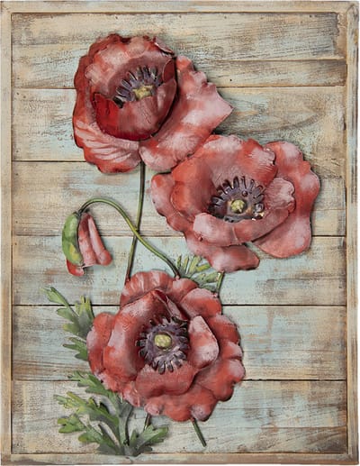 Clayre & Eef Metalen schilderij 50x4x40 cm Rood Ijzer Bloemen Wanddecoratie
