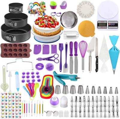 LotaHome - Taart en Cake Decoratie Set - 412 Delig - Met Weegschaal - Bakset - Complete Set - Cadeau - Taart Bakken Accessoire Set - Taartversiering - RVS Spuitmondjes - Taart Draaiplateau - Taartvormen - Glaceermessen - Luxe Geschenk Verpakking