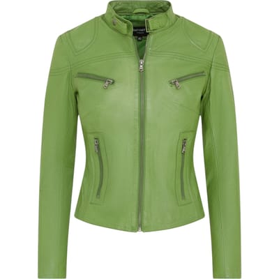 Dames Groen Slim-Fit Leren Bikerjack - Maldon