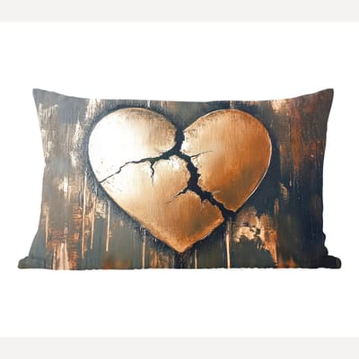 Sierkussens - Kussentjes Woonkamer - 60x40 cm - Gebroken hart - Goud - Houtlook - Liefde