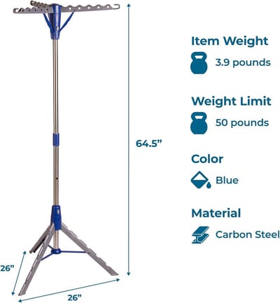 Famanu - Staande droger, blauw, grijs, wasdroger (660 mm, 660 mm, 1638 mm, 1 stuk)
