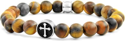 Frank 1967 Beads 7FB 0355 Natuurstenen armband - Kruis - 8 mm - Bruin