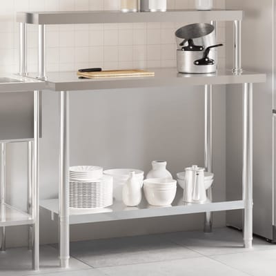 vidaXL - Keukenwerktafel - met - bovenschap - 110x55x120 - cm - roestvrij - staal