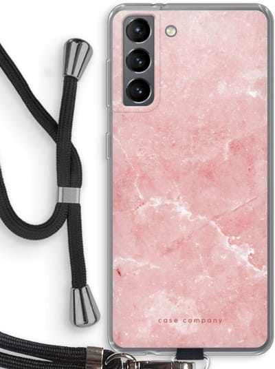 Case Company® - Hoesje met koord geschikt voor Samsung Galaxy S21 hoesje met Koord - Roze marmer - Telefoonhoesje met Zwart Koord - Bescherming aan alle Kanten en Over de Schermrand