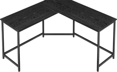 Computerbureau - Werkstation - Studietafel - Spaanplaat en Staal - Ruim - Stevig - Eenvoudige montage - Ebbenhout Zwart-Inktzwart - 149cm x 149cm x 76cm