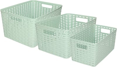Set van 8x stuks opbergboxen/opbergmandjes rotan mintgroen kunststof met inhoud 5 en 10 en 18 liter