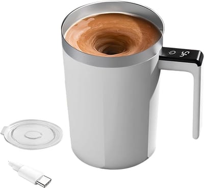Zelfroerende Koffiemok, Oplaadbare Zelfroerende Mok met Deksel, Elektrische Magnetische Mengmok voor Koffiemelkcacao, 400ml Roestvrijstalen Automatische Mengbeker